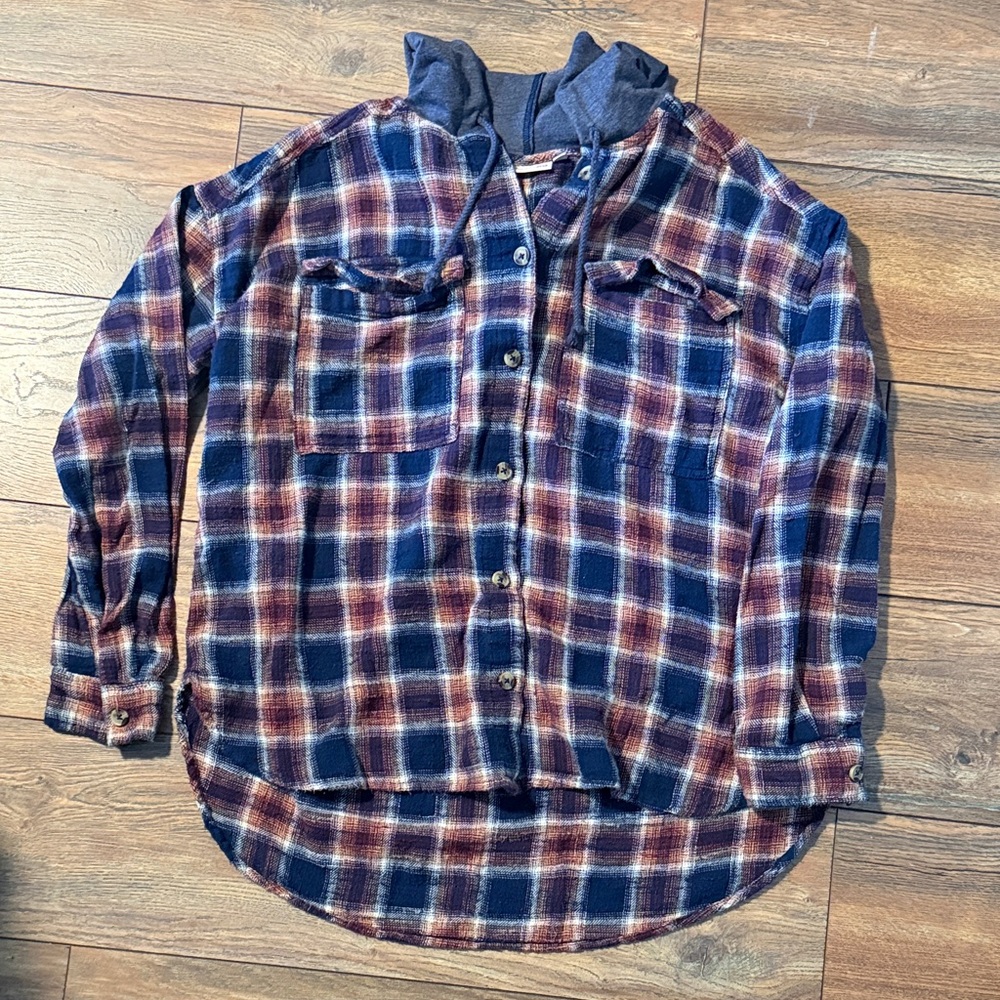 SO Multicolor Plaid Hoodie Shirt